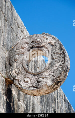Stone Basketballkorb Great Ball Court Chichen Itza Yucatan Mexiko Stockfoto
