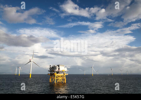 Gwynt y Mor Offshore-Windpark aus Küste von Nordwales während der Bauphase von Frühjahr 2014 Stockfoto