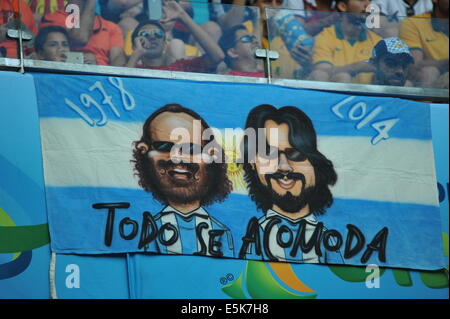 Argentinischer Fanblock, WM 2014, Salvador da Bahia, Brasilien. Stockfoto