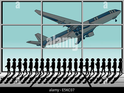 Flughafen und Warteschlange Stockfoto