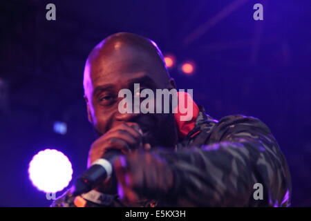 Peak District, Derbyshire, UK. 3. August 2014.  Kelvin Mercer (Pos) von De La Soul führt das Festival Y nicht in Pikehall im Herzen von Derbyshires Peak District National Park. Bildnachweis: Deborah Vernon/Alamy Live-Nachrichten Stockfoto