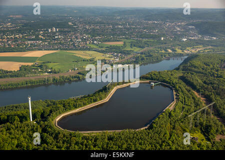 Luftaufnahme, Pumpspeicherwerk Koepchenwerk am Hengsteysee See, Ruhrgebiet, Ruhr, Herdecke, Ruhrgebiet Stockfoto