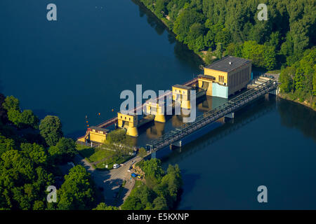 Luftaufnahme, Laufwasserkraftwerk Hengstey Wasserkraftwerk am Fluss Ruhr, Ruhrgebiet, Herdecke, Ruhrgebiet Stockfoto