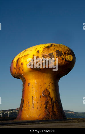 Gelben Poller am Kai, Wellington, Nordinsel, Neuseeland Stockfoto