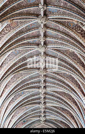 Hereford Kathedrale, UK. Die gewölbte Decke des Kirchenschiffes Stockfoto