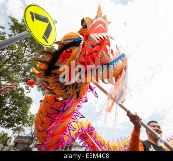 Drachentanz während Chinese New Year Feiern, Melbourne Australien Stockfoto