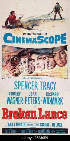 GEBROCHENE Lanze, US Plakatkunst, von links: Robert Wagner, Jean Peters, Richard Widmark, Spencer Tracy, Katy Jurado, 1954, TM und Stockfoto