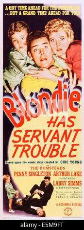 BLONDIE hat Diener Mühe, US-Plakat, oben von links: Larry Simms (aka Baby Knödel), Arthur See, Penny Singleton, 1940 Stockfoto