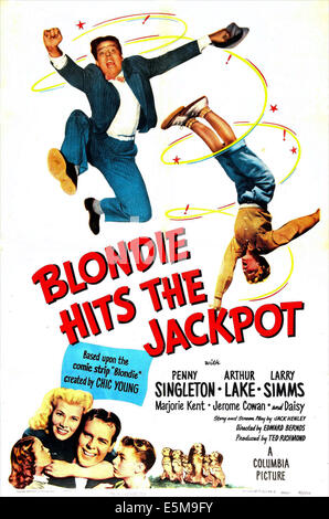 BLONDIE HITS THE JACKPOT, US-Plakat, unten von links: Marjorie Ann Mutchie (aka Marjorie Kent), Penny Singleton, Arthur See Stockfoto