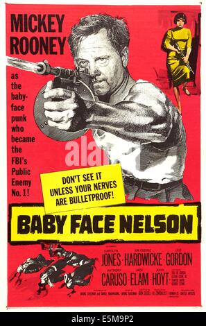 BABY FACE NELSON, US-Plakat, von links: Mickey Rooney, Carolyn Jones, 1957 Stockfoto