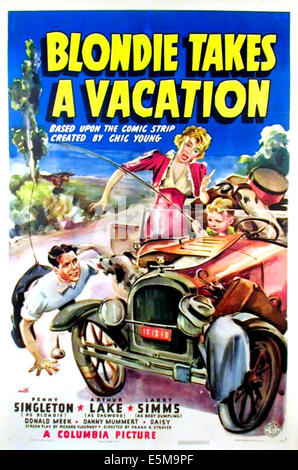 BLONDIE nimmt A Urlaub, US-Plakat-Kunst, von links: Arthur Lake, der Hund Daisy, Penny Singleton, Larry Simms, 1939 Stockfoto
