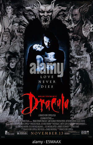 BRAM STOKERS DRACULA, US voraus Plakatkunst, von links: Winona Ryder, Gary Oldman, 1992. © Columbia Bilder/Courtesy Everett Stockfoto