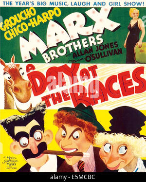 DAY AT THE RACES, oben rechts: Esther Muir; unten von links: Groucho Marx, Chico Marx, Harpo Marx, (auch bekannt als die "Marx Stockfoto