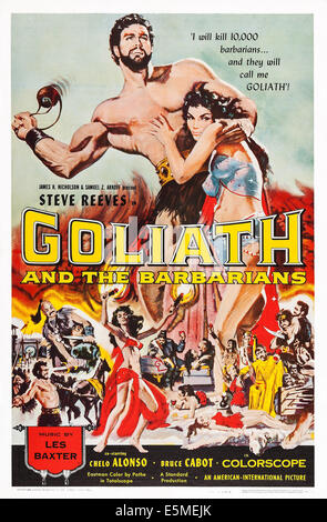 GOLIATH und die Barbaren, (aka IL TERRORE DEI BARBARI), US-Plakat, oben von links: Steve Reeves, Chelo Alonso, 1959 Stockfoto