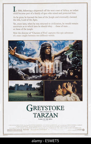 GREYSTOKE: Die Legende von TARZAN, LORD OF THE APES, US-Poster, Christopher Lambert (oben), unten von links: Andie MacDowell Stockfoto