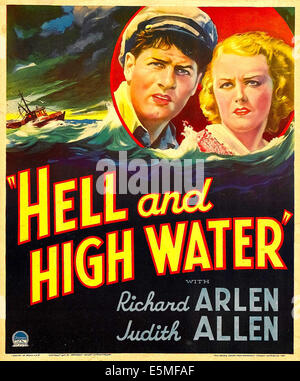 Hölle und Hochwasser, von links: Richard Arlen, Judith Allen Fenster Karte, 1933. Stockfoto