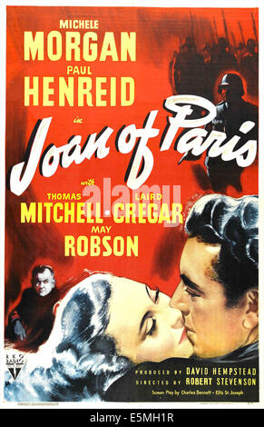 JOAN OF PARIS, US Plakate, unten von links: Alexander Granach, Michèle Morgan, Paul Henreid, 1942 Stockfoto