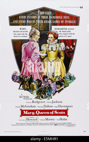 MARY, QUEEN OF SCOTS, US-Plakat, von links: Vanessa Redgrave als Mary Queen of Scots, Glenda Jackson als Königin Elizabeth I, 1971 Stockfoto