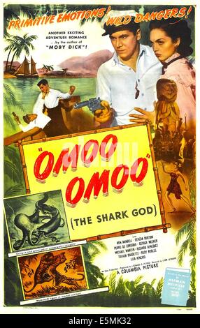 Fangfahrt Fangfahrt THE SHARK GOD, US-Plakat, rechts von links oben: Ron Randell, Devera Burton, 1949 Stockfoto