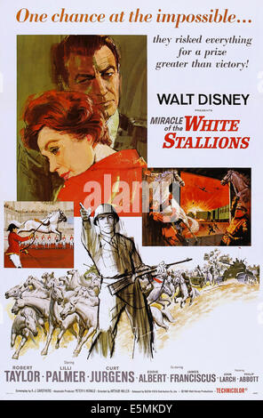 Wunder von der weißen Hengste, US-Plakat-Kunst, von links: Lilli Palmer, Robert Taylor, 1963 Stockfoto