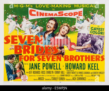 SIEBEN Bräute für sieben Brüder, US-Plakat, von links: Howard Keel, Jane Powell, 1954 Stockfoto