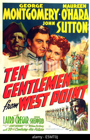 ZEHN Herren von WEST POINT, oben von links: Laird Cregar, George Montgomery, Maureen O'Hara; unten rechts: John Sutton; Stockfoto