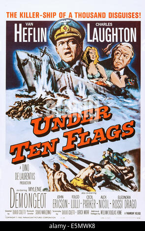 UNTER zehn Flaggen, (aka SOTTO DIECI BANDIERE), US-Plakatkunst, oben von links: Van Heflin, Charles Laughton, 1960 Stockfoto