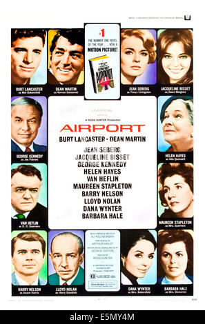 Flughafen, US-Plakat, (im Uhrzeigersinn von oben links): Burt Lancaster, Dean Martin, Jean Seberg, Jacqueline Bisset, Helen Hayes, Stockfoto