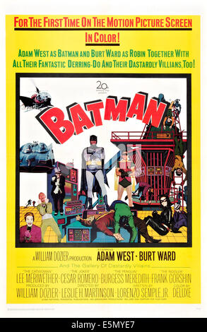 BATMAN (aka BATMAN: THE MOVIE), US-Plakat, von links: Frank Gorshin, Burgess Meredith, Adam West, Burt Ward, Cesar Romero, Lee Stockfoto