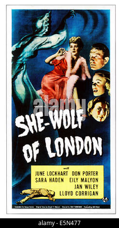 SHE-WOLF OF LONDON, Mitte: Jan Wiley, rechts von oben: Don Porter, June Lockhart, Sara Haden, auf Plakatkunst, 1946. Stockfoto