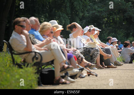 Ein Klavierkonzert statt an der Statue von Frederic Chopin im Lazienki-Park in Warschau, Polen. Stockfoto