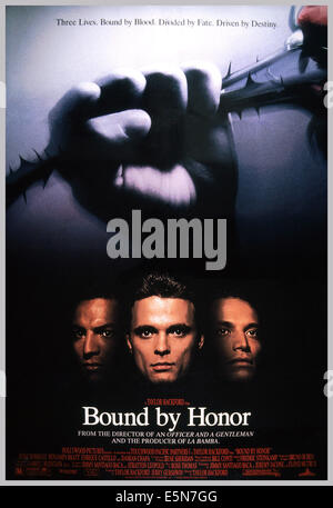 BOUND BY HONOR, (aka BLOOD IN, BLOOD OUT), US-Plakat, von links: Benjamin Bratt, Damian Chapa, Jesse Borrego, 1993. © Buena Stockfoto