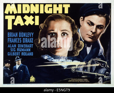 Mitternacht TAXI, US Lobbycard, Alan Dinehart (zweiter von links), Frances Drake (Mitte), Brian Donlevys (rechts), 1937. © 20. Stockfoto