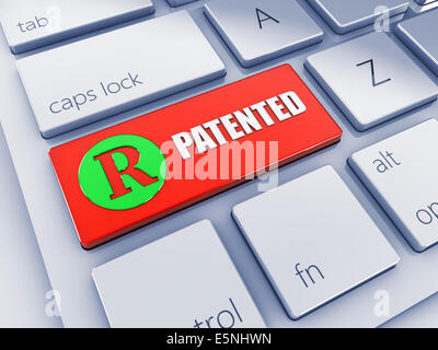Rot patentierte Schlüssel mit grünen Symbol, 3d Computer-Tastatur Stockfoto