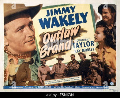 OUTLAW Marke, US Lobbycard, Jimmy Wakely (links), Dub Taylor (rechts), Kay Morley (siehe unten), 1948 Stockfoto