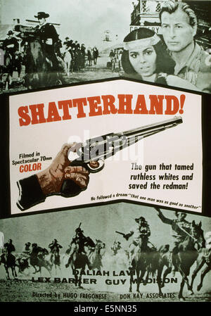 SHATTERHAND, (auch bekannt als OLD SHATTERHAND), US-Plakat, rechts von links oben: Daliah Lavi, Lex Barker, 1964 Stockfoto