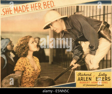 SHE MADE HER BED, US Lobbycard, von links: Grace Bradley, Robert Armstrong, 1934 Stockfoto