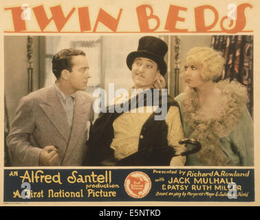 ZWEI Einzelbetten, US Lobbycard, von links: Jack Mulhall, Armand Kaliz, Gertrude Astor, 1929 Stockfoto