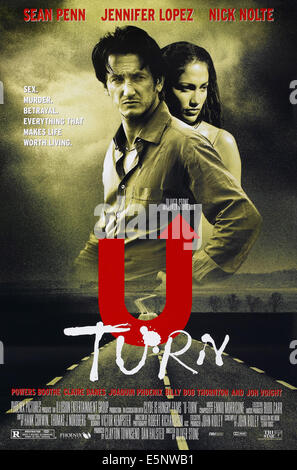 U-turn, US Plakatkunst, von links: Sean Penn, Jennifer Lopez, 1997, © Columbia/Courtesy Everett Collection Stockfoto