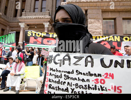 Rally bei Texas Capitol Protest gegen Israels Belagerung des Gazastreifens und die US-Unterstützung und Finanzierung von Israel. Stockfoto