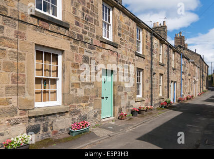 Straße aus Stein gebaut, Reihenhäuser Alnmouth, Northumberland, Nord-Ost-England, UK Stockfoto