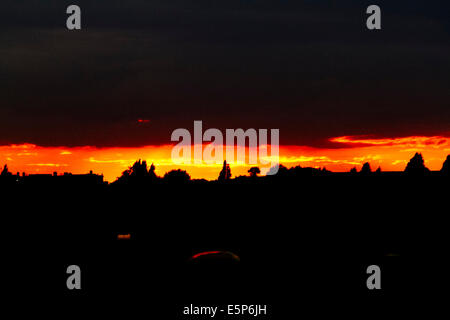 Wimbledon London, UK. 4. August 2014. UK-Wetter: Sky wird Orange während einer dramatischen Sonnenuntergang über London Credit: Amer Ghazzal/Alamy Live-Nachrichten Stockfoto