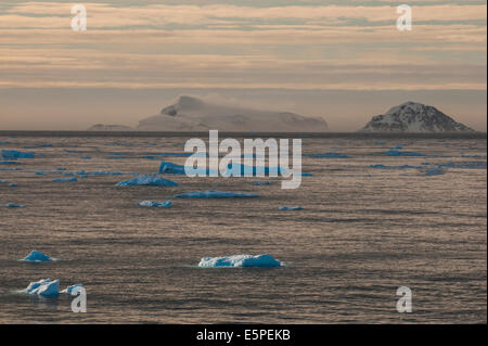 Moody, die leicht über den Eisbergen und Gletschern, Cierva Cove, Chavdar Halbinsel, Antarktis Stockfoto