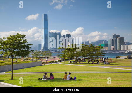 Ansicht des International Commerce Centre (ICC) von Tamar Park, Hong Kong Island, Hongkong, China, Asien Stockfoto