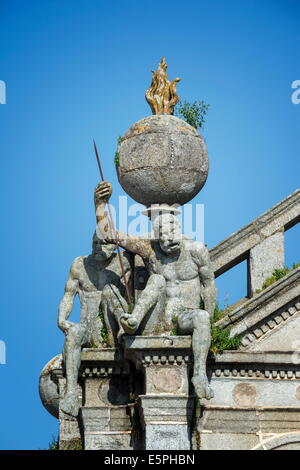 Detail des Os Meninos da Graca Statuen unterstützen die Erdkugel, Igreja da Graca, Evora, der UNESCO, Alentejo, Portugal Stockfoto