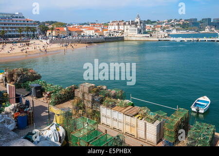 Cascais-Pier und Strand, Cascais, Lissabons Küste, Portugal, Europa Stockfoto