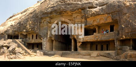 Die wichtigsten offenen Chaitya (Tempel) in den Höhlen Bhaja ausgegraben in Basalt, Lonavala, Western Ghats, Maharashtra, Indien, Asien Stockfoto