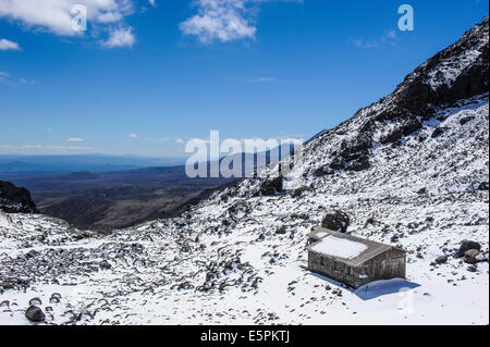 Ski-Hütte am Mount Ruapehu, Tongariro National Park, UNESCO-Weltkulturerbe, North Island, Neuseeland, Pazifik Stockfoto