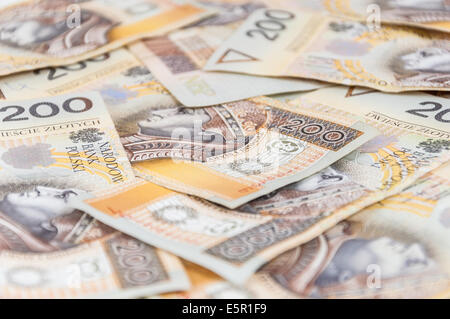 Hintergrund von 200 PLN - Polnischer Złoty-Banknoten Stockfoto