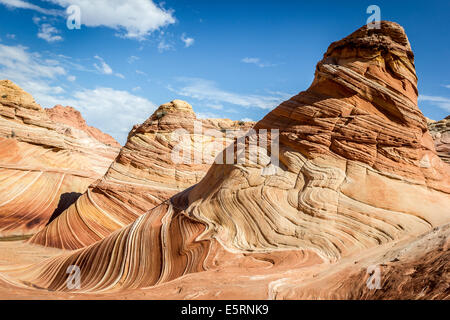 Die Welle, Arizona. Erstaunliche fließende Felsformation in der Steinwüste, Paria Canyon-Vermillion Cliffs Wilderness Stockfoto